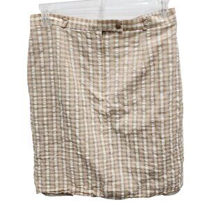 Orvis Womens Pencil Skirt Size 14 Beige White Plaid Mini Preppy Casual